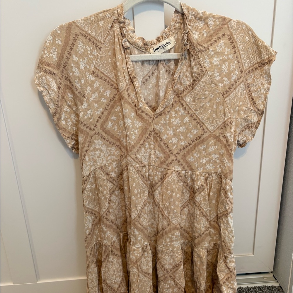 Impressions Tan and Cream Mini Dress